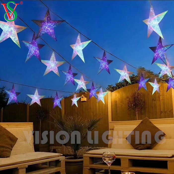 Fée brillante pendentif LED PVC étoiles lumières pour décoration suspendue extérieure