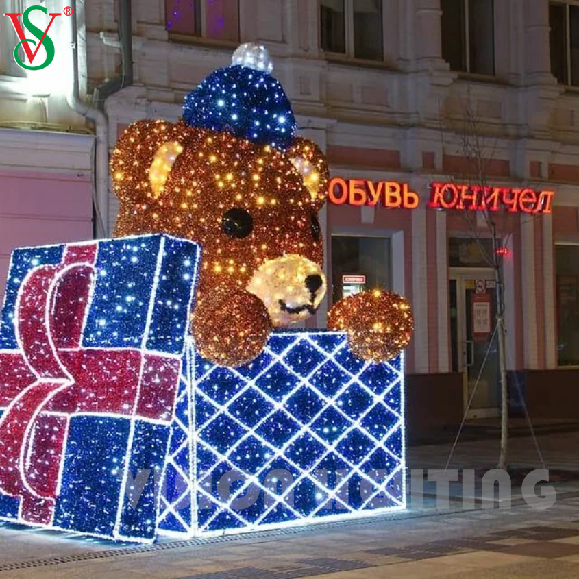 LED Bourse Light Giant 3D en peluche de motif d'ours pour la décoration de Noël en plein air