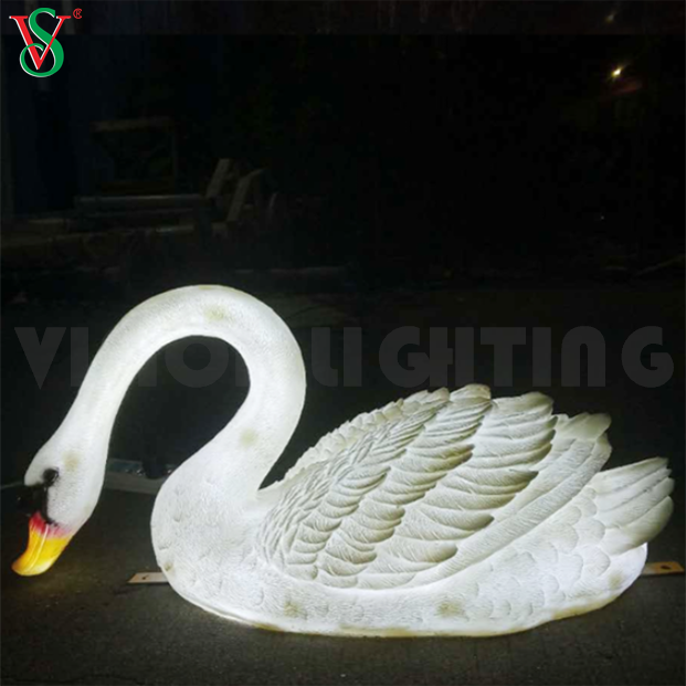 Sculpture d'animaux en résine d'oie en fibre de verre, cygne éclairé par Led, décoration extérieure pour parc de Zoo