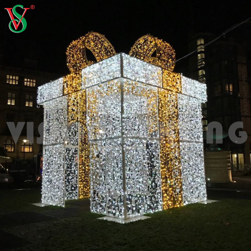 Décoration de Noël Lumières de motif de boîte-cadeau lumineuses géantes en plein air 3D pour Plaza