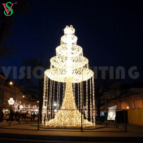 Sculpture de motif de fontaine légère à LED 3D pour décorations de paysage extérieur