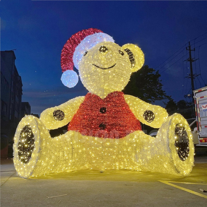 LED Bourse Light Giant 3D en peluche de motif d'ours pour la décoration de Noël en plein air