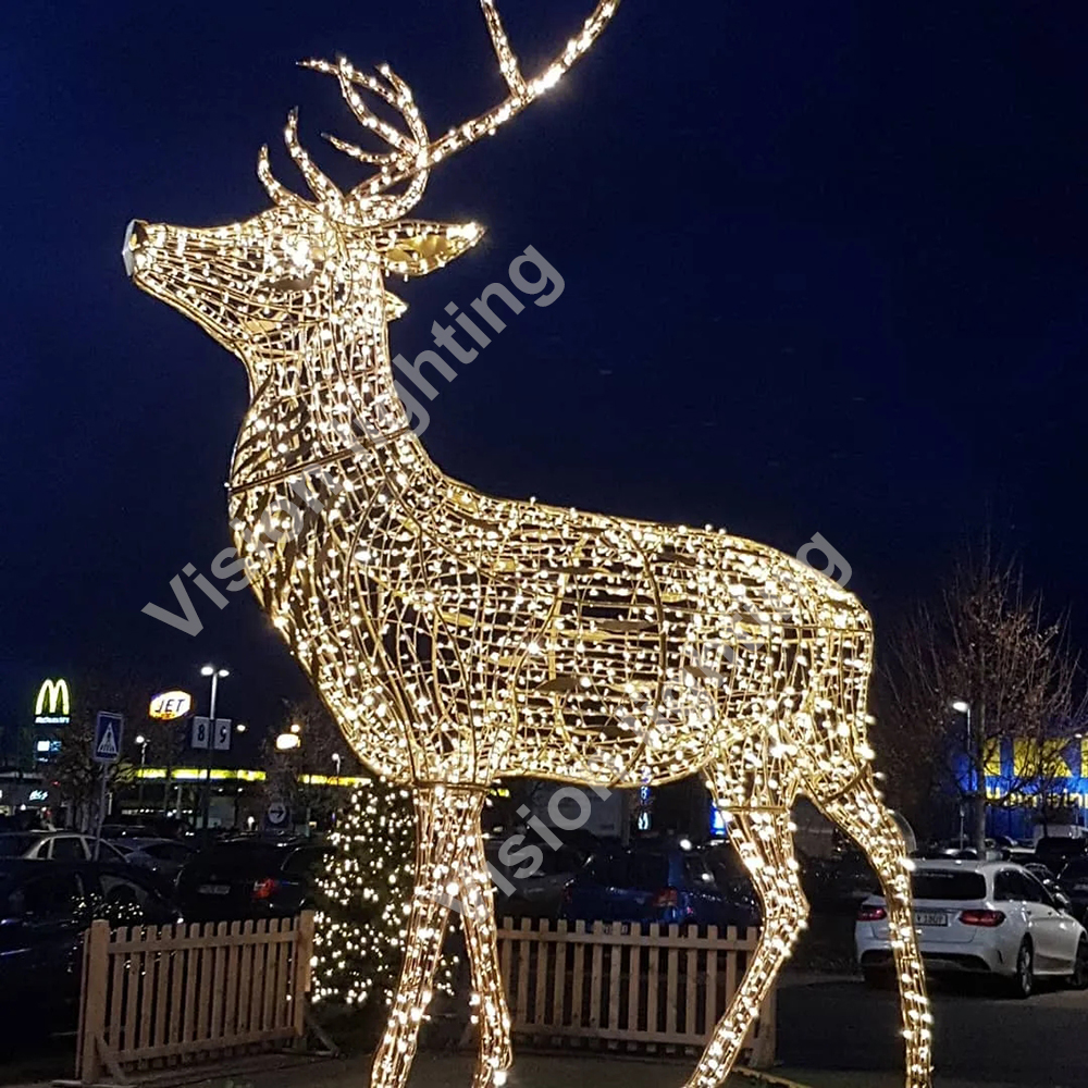 Décoration extérieure de Noël Motif de sculpture 3D Lumière de cerf led animal géant sur mesure