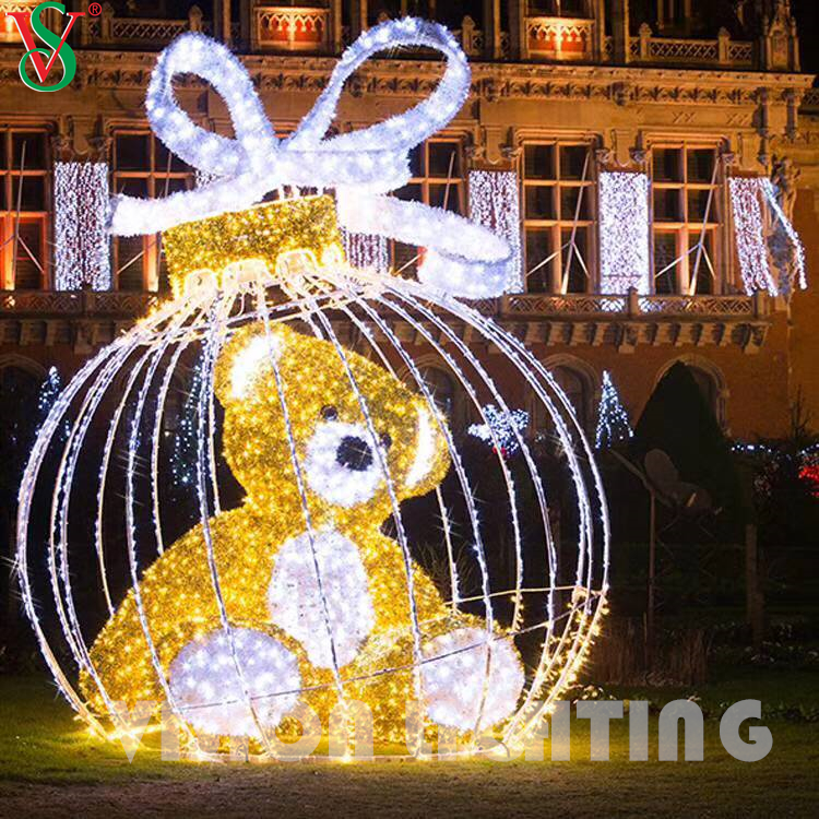 LED Bourse Light Giant 3D en peluche de motif d'ours pour la décoration de Noël en plein air