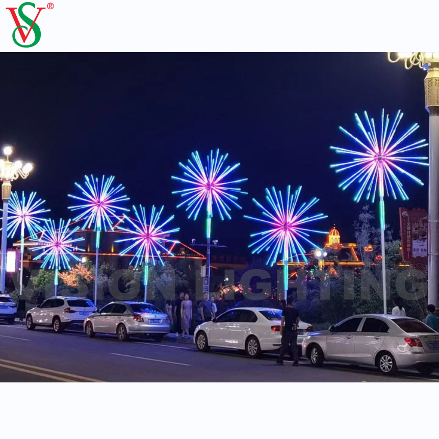 Décoration de Noël LED en plein air 12V RVB Fireworks Arbre Motif motif pour la rue
