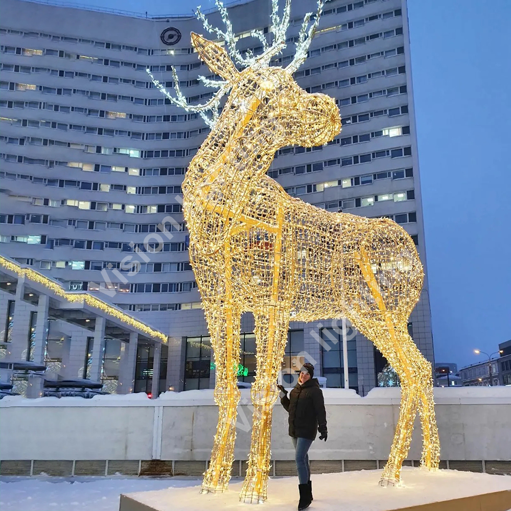 Décoration extérieure de Noël Motif de sculpture 3D Lumière de cerf led animal géant sur mesure