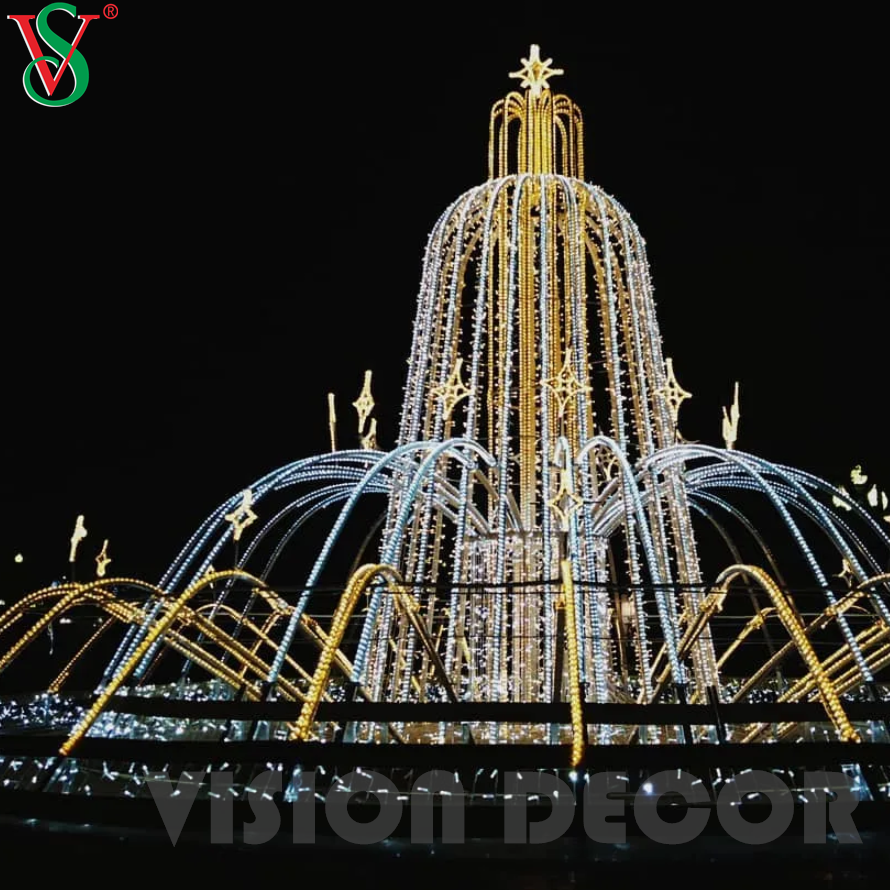 Sculpture de motif de fontaine légère à LED 3D pour décorations de paysage extérieur