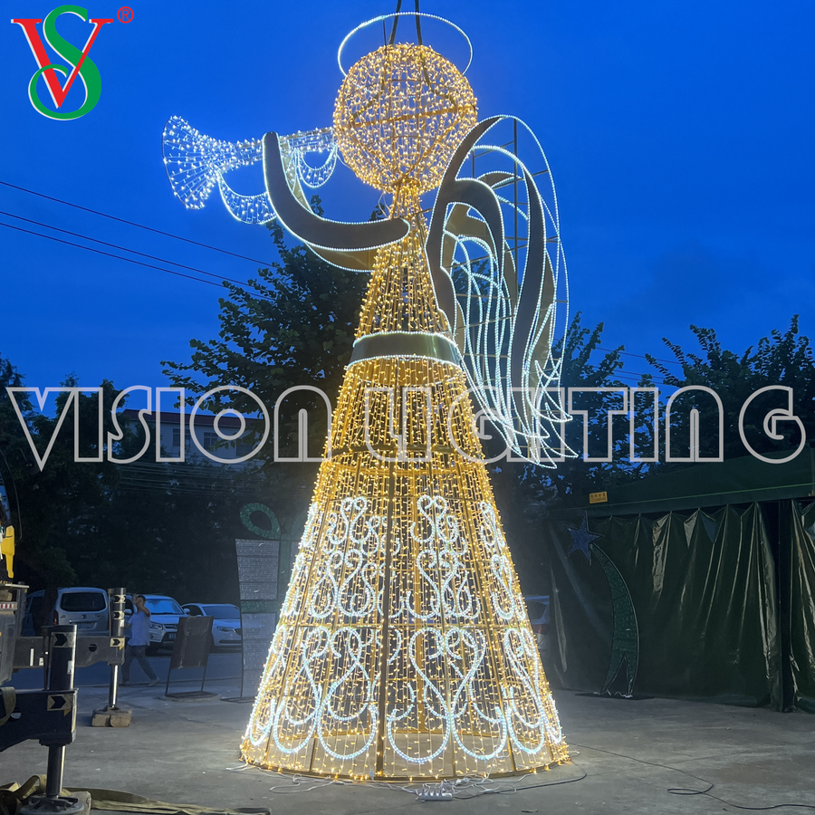 Décorations féeriques de noël en plein air, Sculpture d'ange 3D, lumières à Motif pour décoration d'hôtel Plaza Street