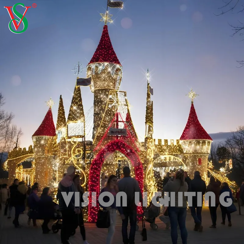 Grande tour de château à LED 3D - Décoration de vacances en plein air pour les expositions de Noël commerciales