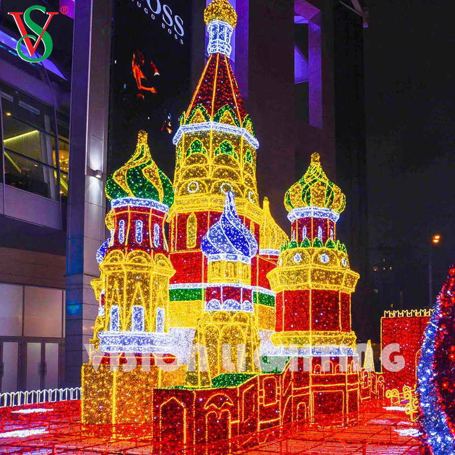 Grande tour de château à LED 3D - Décoration de vacances en plein air pour les expositions de Noël commerciales