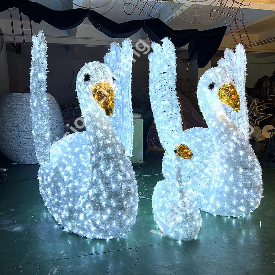 3D Structure de cygne illuminée Décoration d'éclairage pour le décor de paysage extérieur