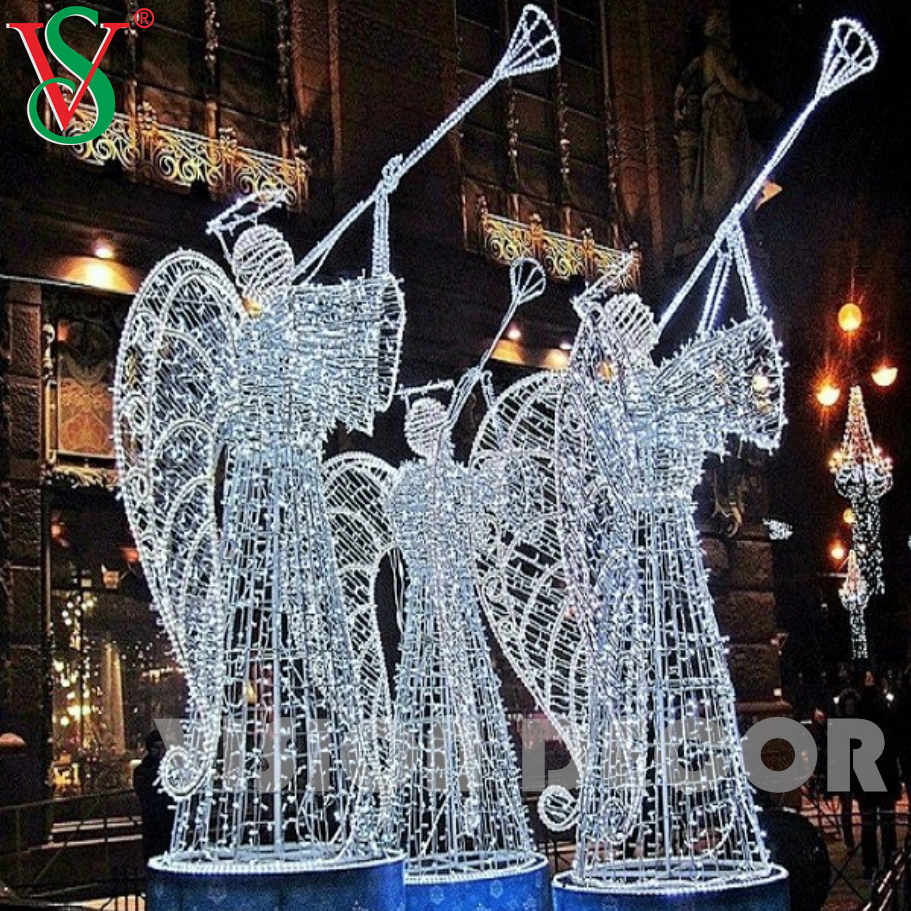 Décorations féeriques de noël en plein air, Sculpture d'ange 3D, lumières à Motif pour décoration d'hôtel Plaza Street