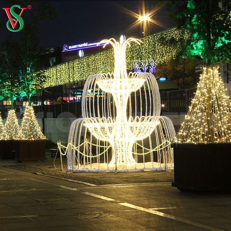 Sculpture de motif de fontaine légère à LED 3D pour décorations de paysage extérieur