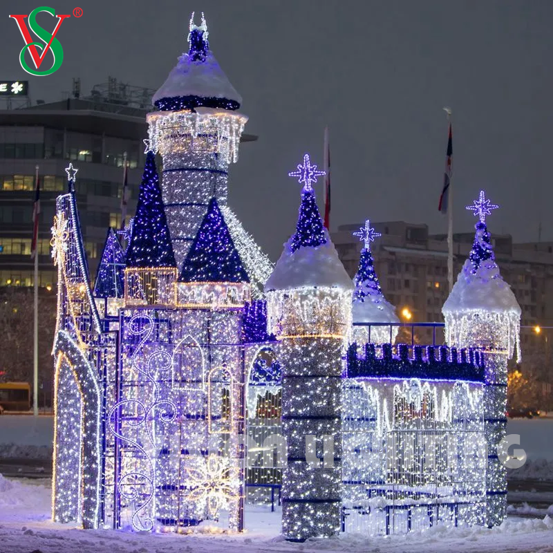 Grande tour de château à LED 3D - Décoration de vacances en plein air pour les expositions de Noël commerciales