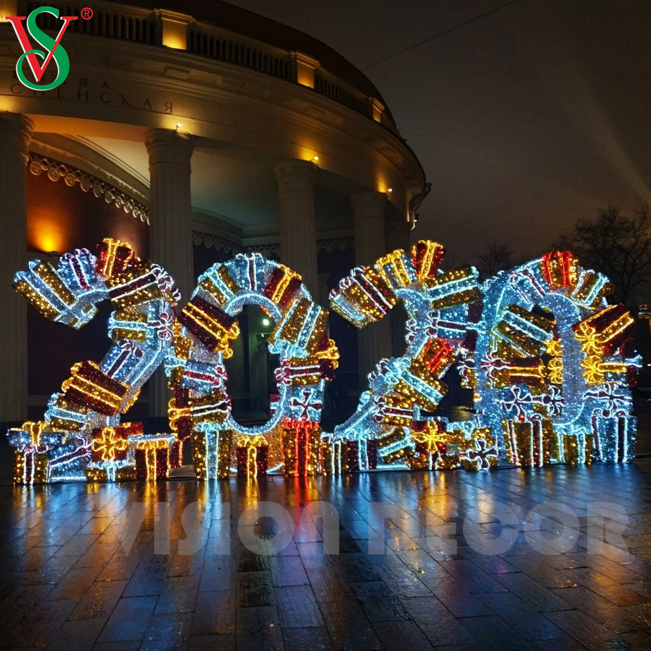 Panneau de signalisation du nouvel an 2026, Sculpture 3D extérieure, lumières à Motif pour la décoration du nouvel an