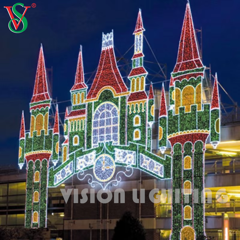 Grande tour de château à LED 3D - Décoration de vacances en plein air pour les expositions de Noël commerciales