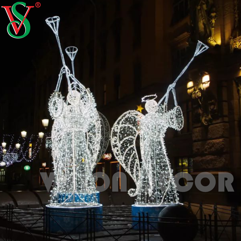Décorations féeriques de noël en plein air, Sculpture d'ange 3D, lumières à Motif pour décoration d'hôtel Plaza Street