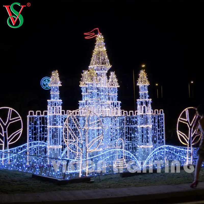 Grande tour de château à LED 3D - Décoration de vacances en plein air pour les expositions de Noël commerciales