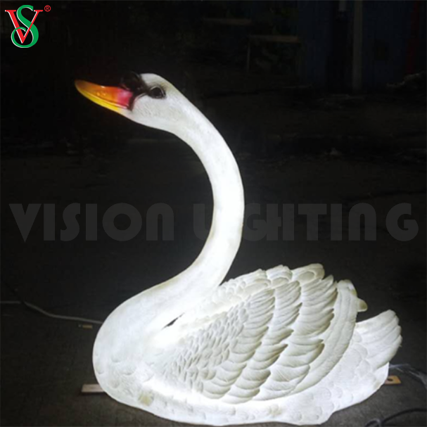 Sculpture d'animaux en résine d'oie en fibre de verre, cygne éclairé par Led, décoration extérieure pour parc de Zoo